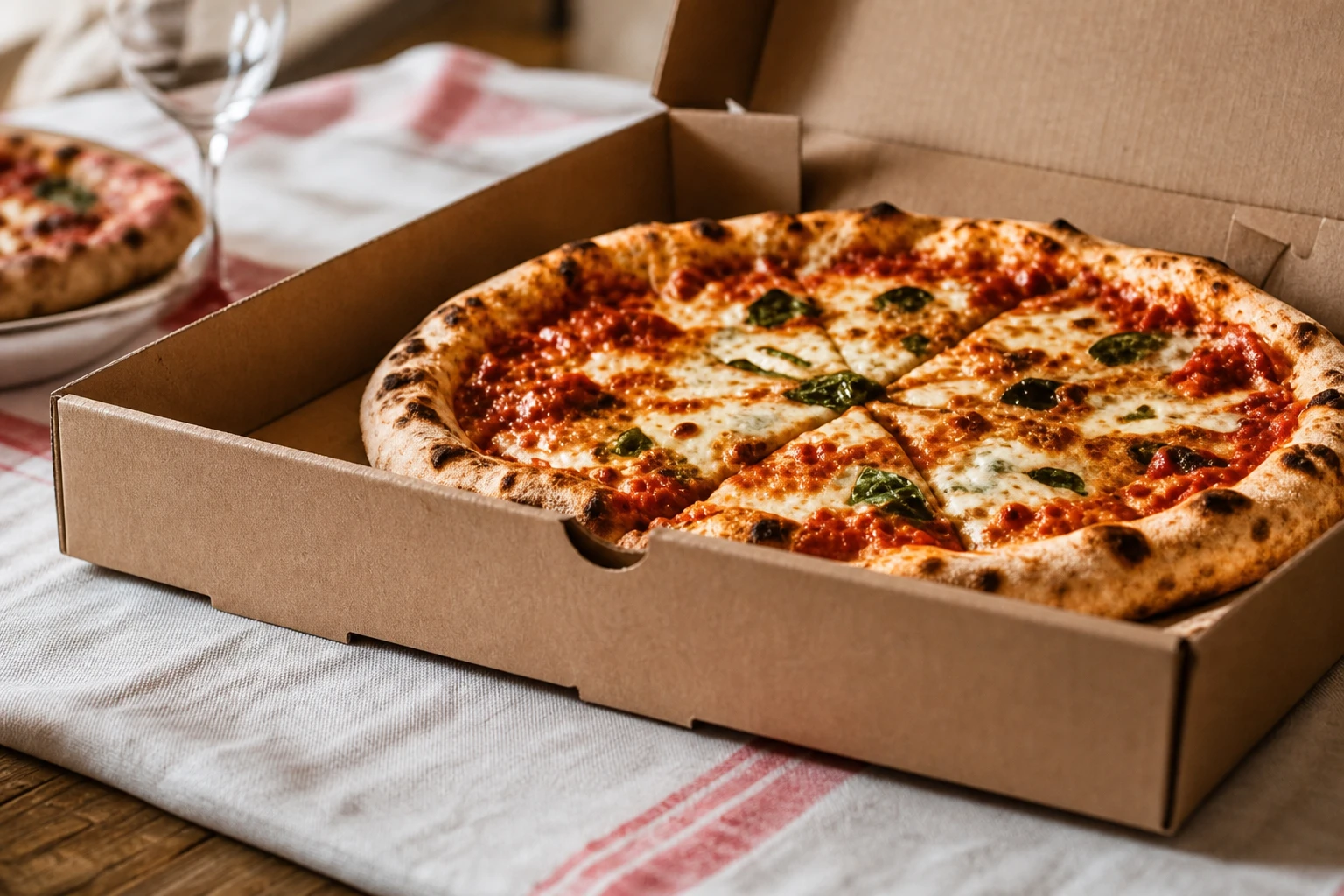 Pizza dans son carton à emporter