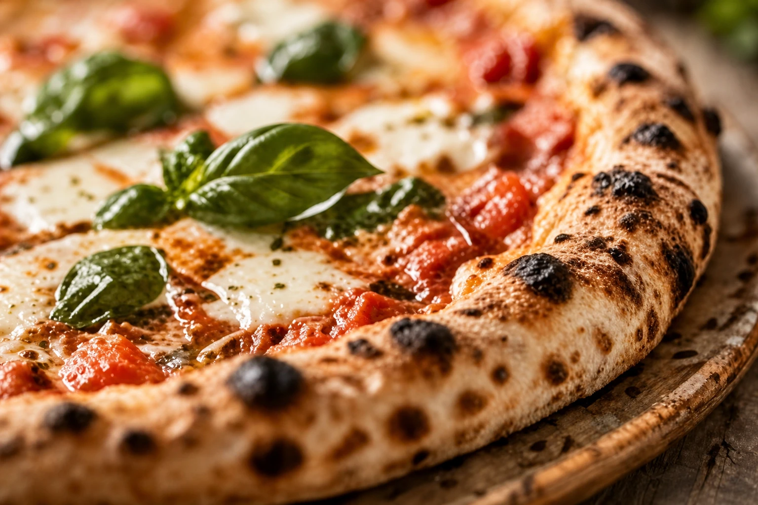 Pizza napolitaine à la croûte gonflée et tachetée